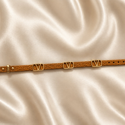 Elegant light brown Leather Belt Bracelet